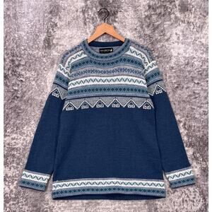 Alpaca Connection Sweater Large Womens Blue Snowflake Fair Isle Crewneck